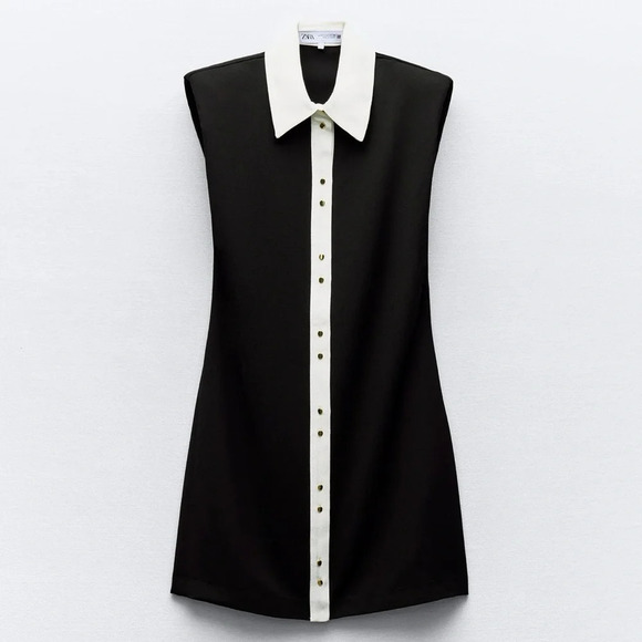 ZARA SHOULDER PAD BLACK MINI DRESS NWT - Picture 2 of 9